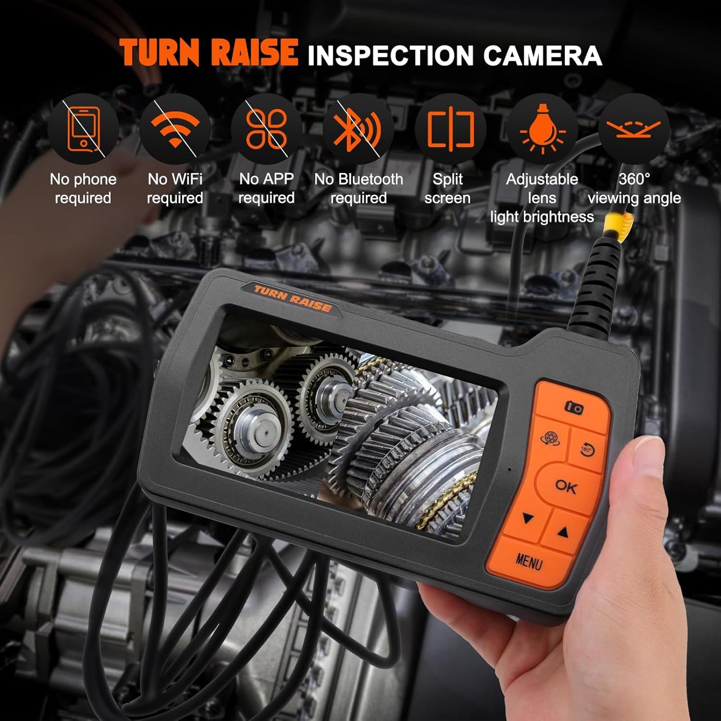 5" IPS Triple Lens 1080P Sewer Inspection Camera-Orange