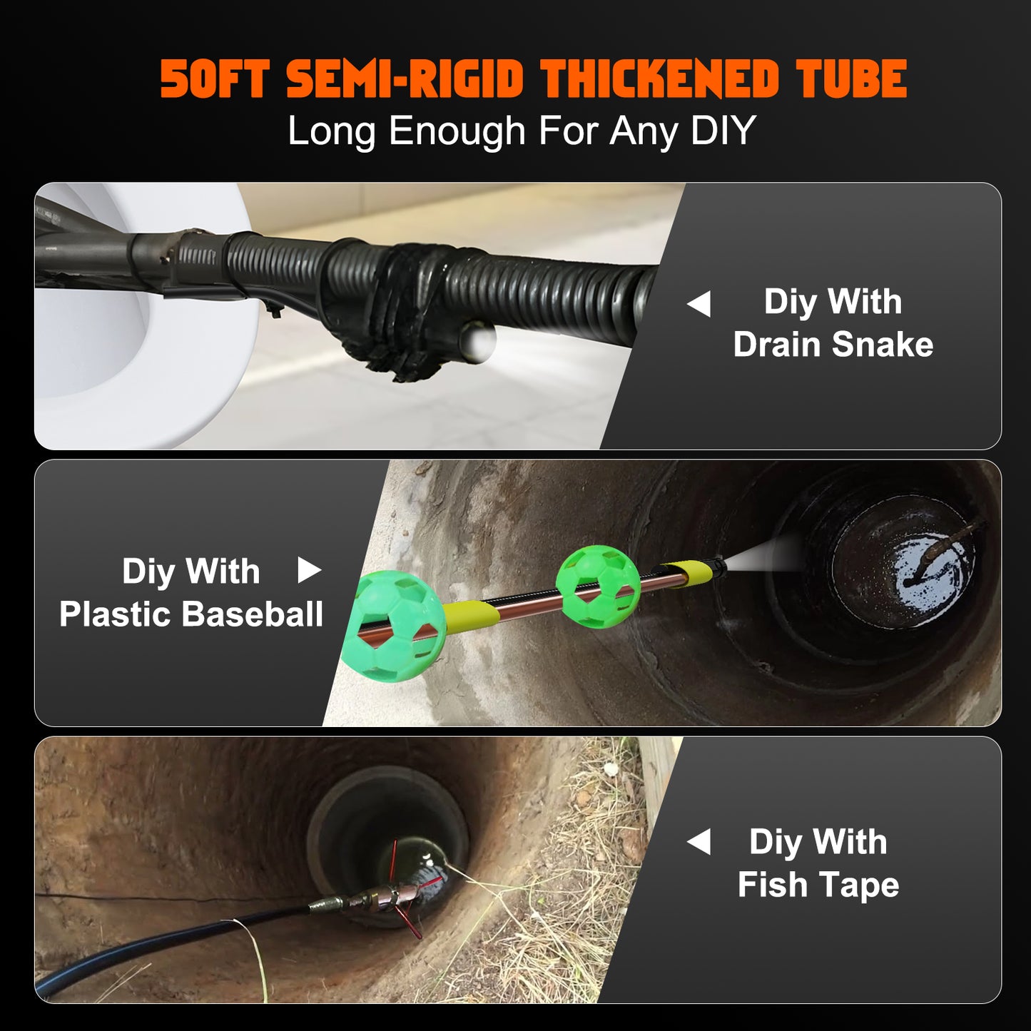 5" IPS Triple Lens 1080P Sewer Inspection Camera-Orange